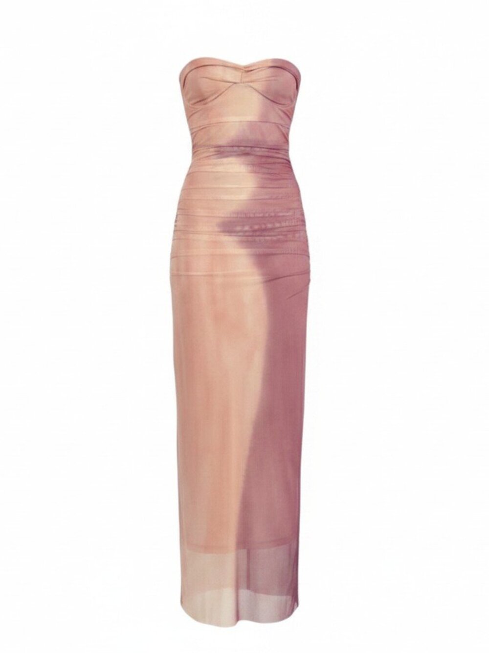 NWT ZARA Printed Tulle Strapless Ruched Midi Dress L Peach Purple Ombre Gradient